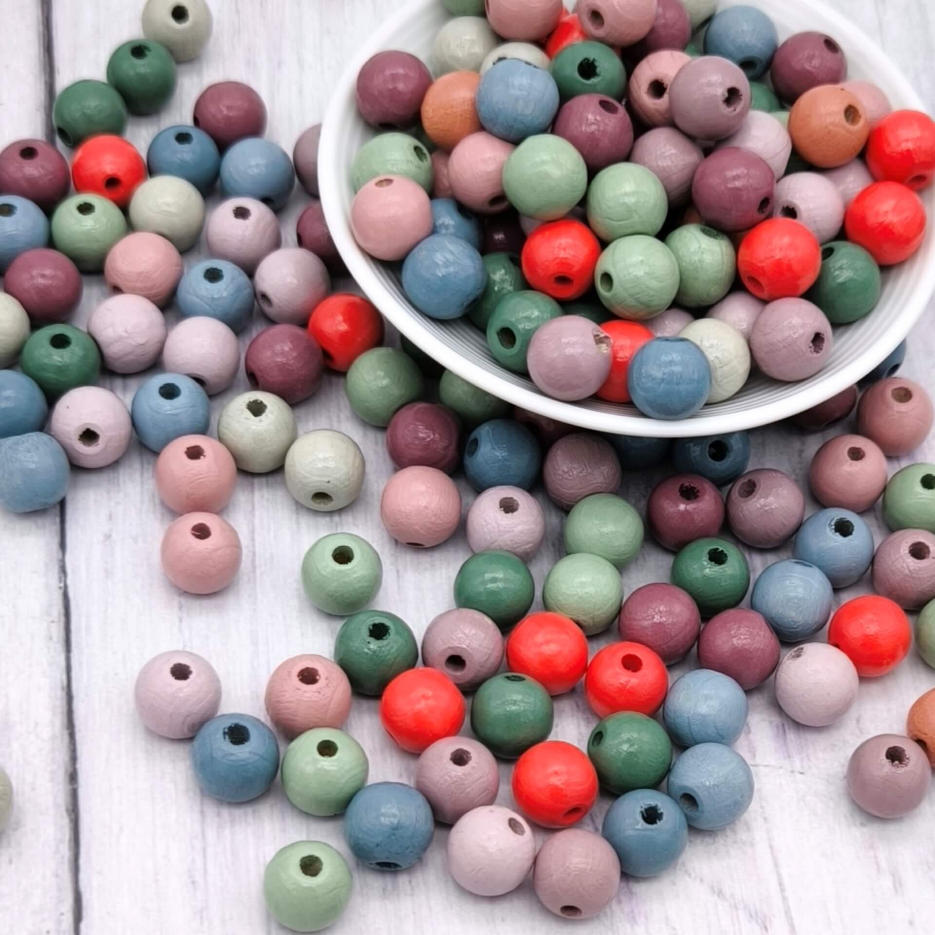 Pastel colored wooden beads 10mm - 50 pieces